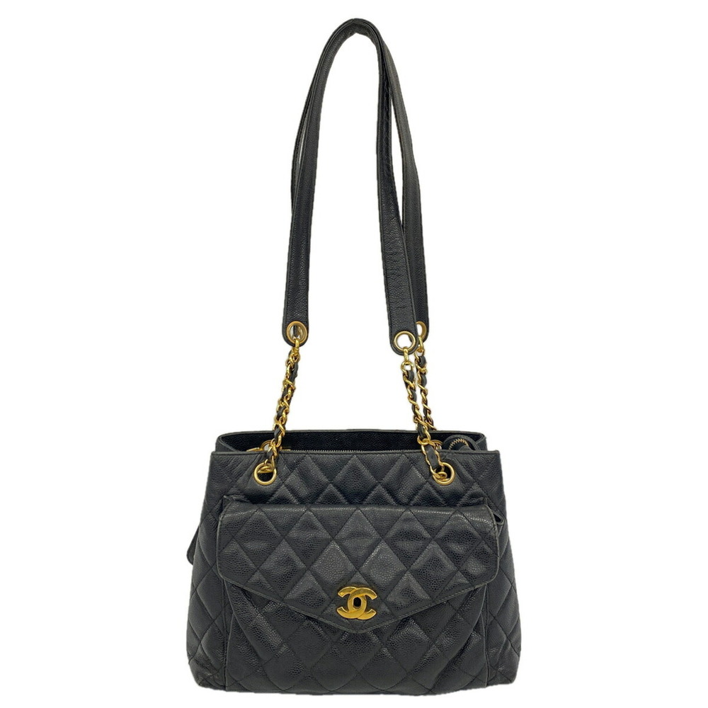 Chanel bag, tote chain tote, Matelassé caviar leather, black, women's.